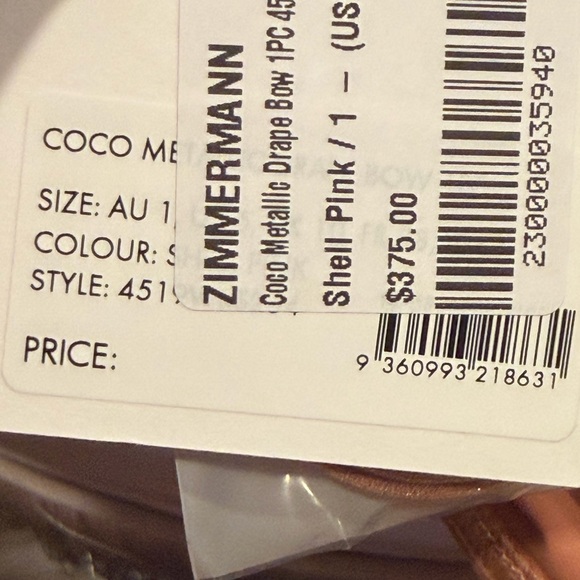 ZIMMERMANN Coco Metallic Drape Bow One-Piece Swimsuit -Shell Pink Sz: 1 (US 4-6) - Picture 12 of 12
